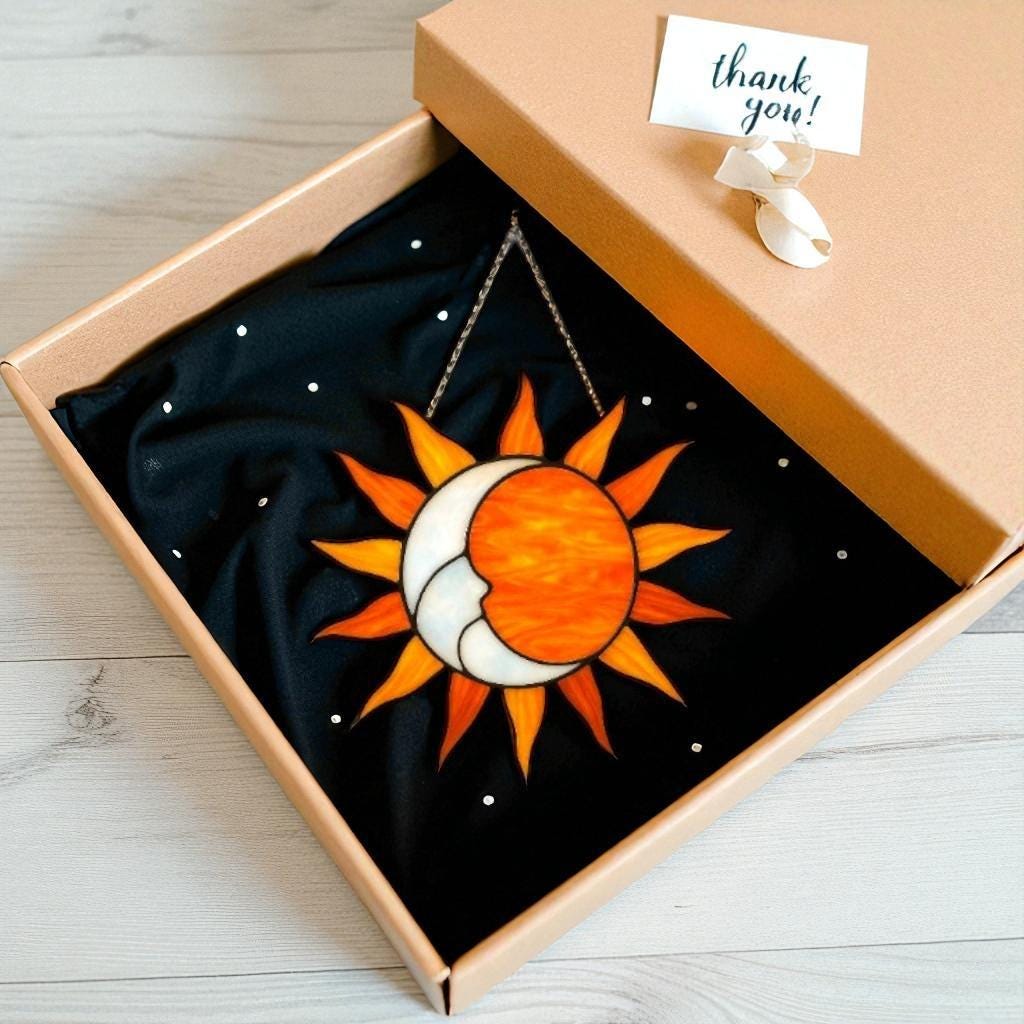Stained Glass Sun Suncatcher with Beveled Center | Celestial Boho Window Decor | Rainbow Maker Prism Art | Sunshine Gift for Her