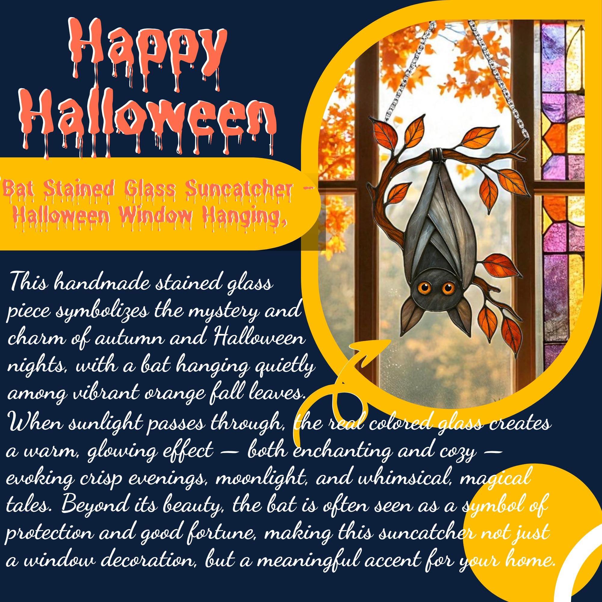 Stained Glass Bat Suncatcher: Halloween Gothic Window Decor