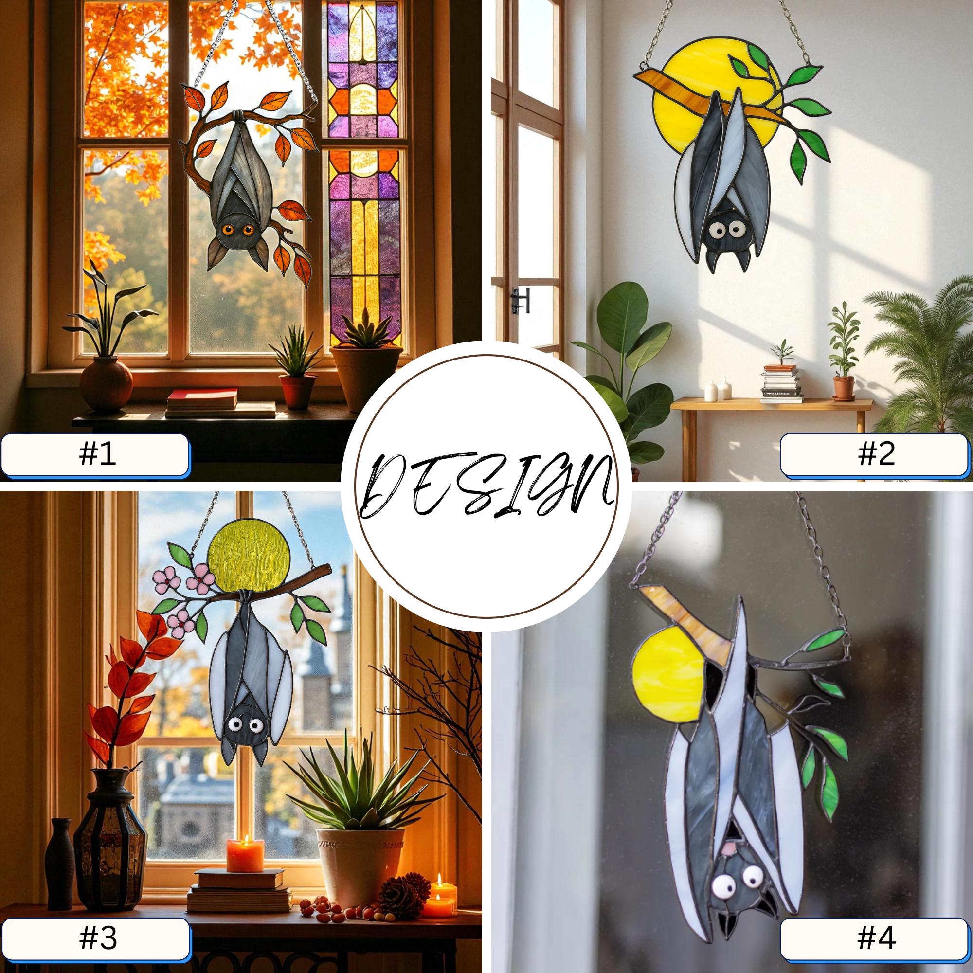 Stained Glass Bat Suncatcher: Halloween Gothic Window Decor