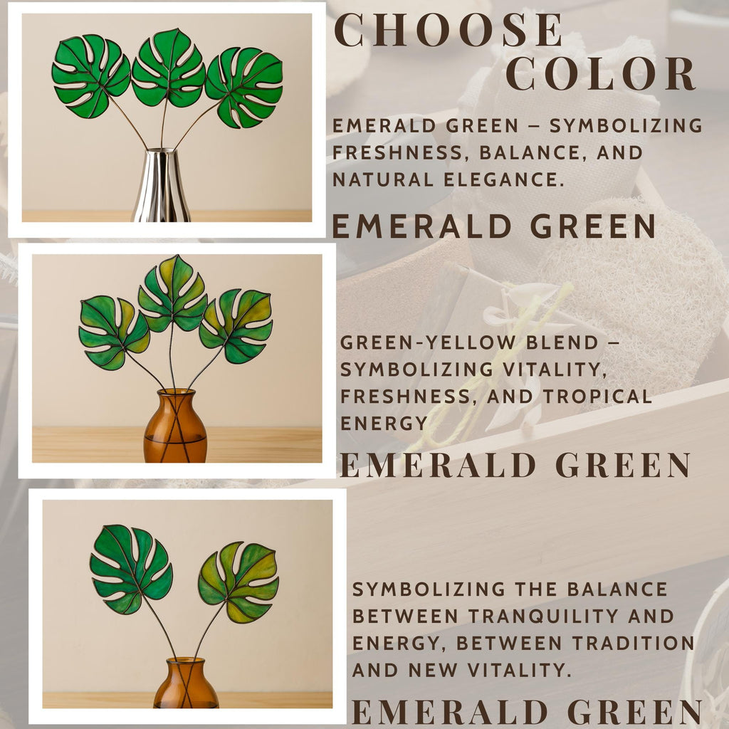Monstera leaves 1 set of 3 - 5 stained glass decor,Home table desk plant decor- garden plant-Boho Decor gift,Gift for mom,Mothers day gift