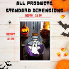 Green stained glass potion bottle with white ghost, handcrafted Halloween window decoration with copper cork, perfect spooky home accent.