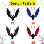 Design variations of stained glass bat suncatcher: black, blue, purple, and red. Each handmade design brings whimsical gothic style for Halloween and home decoration.