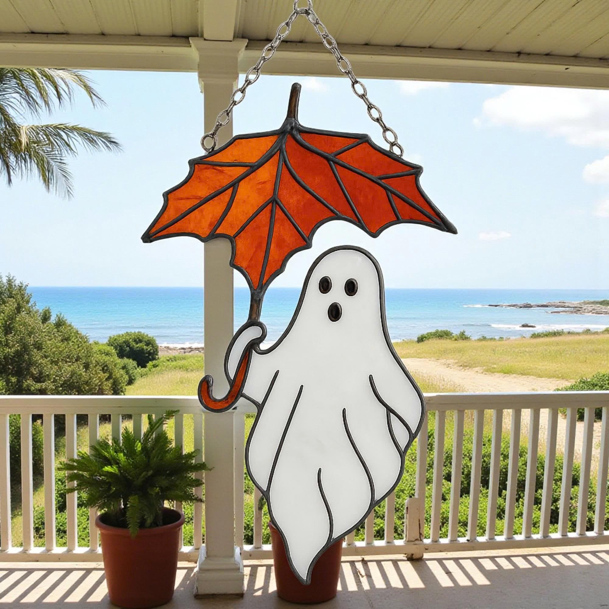 Halloween stained glass ghost window hanging gothic witchy decoration