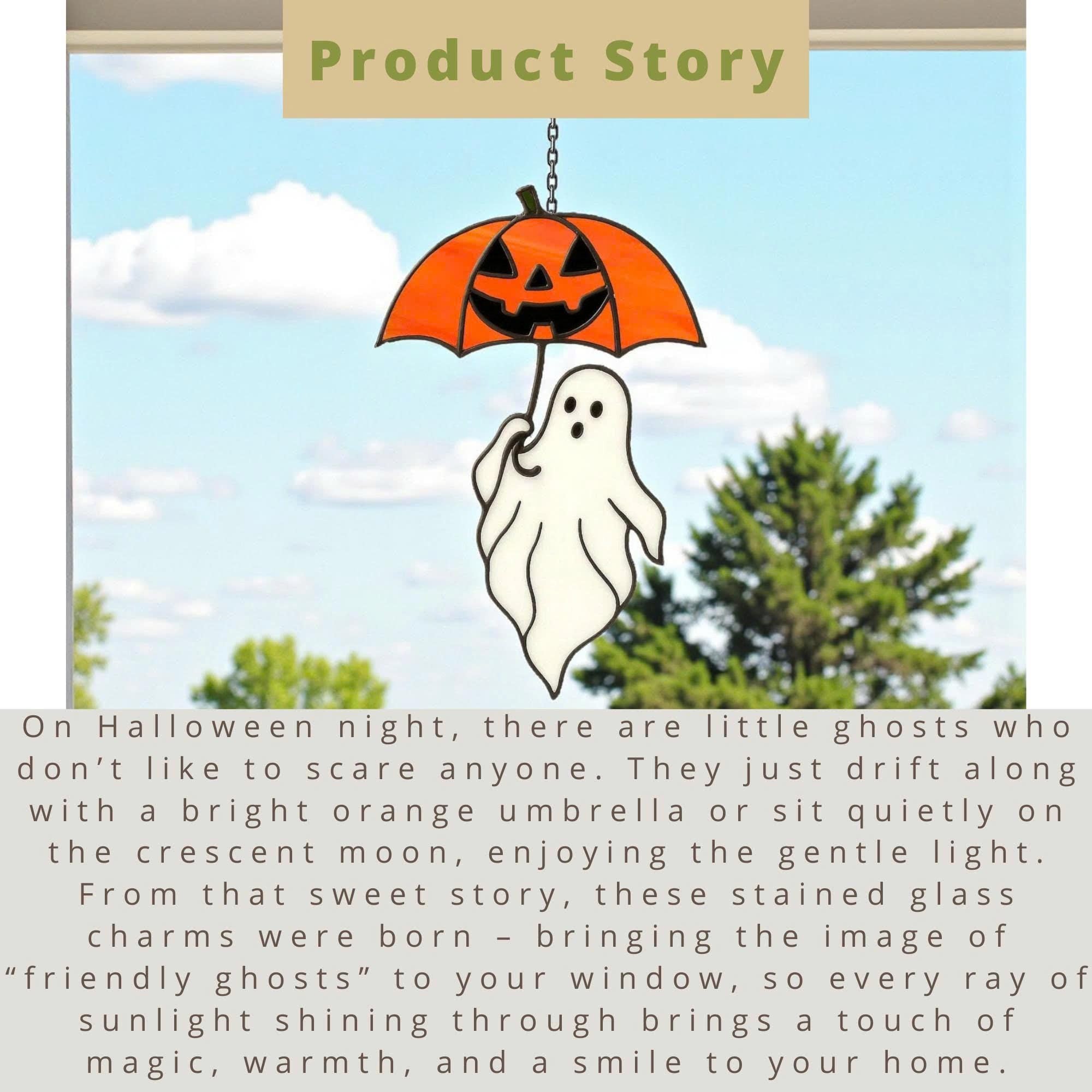 Cute stained glass ghost ornament for Halloween spooky home decoration