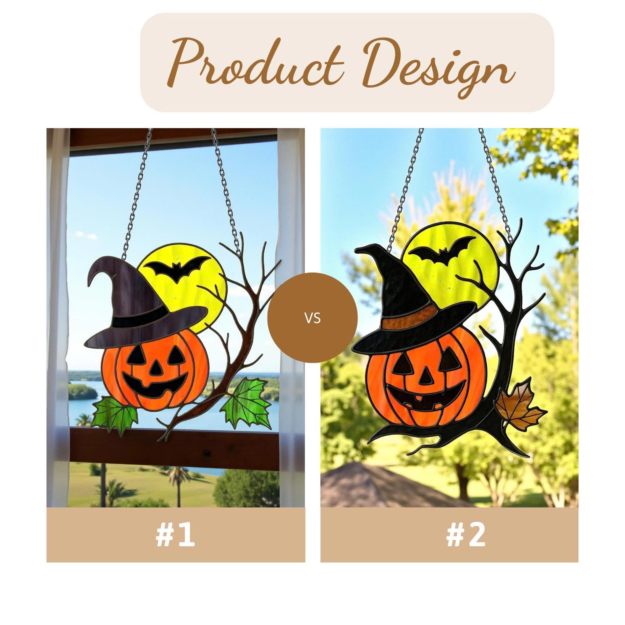 Unique stained glass pumpkin suncatcher for witchy Halloween décor