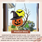 Halloween stained glass pumpkin ornament hanging for spooky home décor