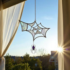 Handcrafted stained glass spider web Halloween suncatcher décor