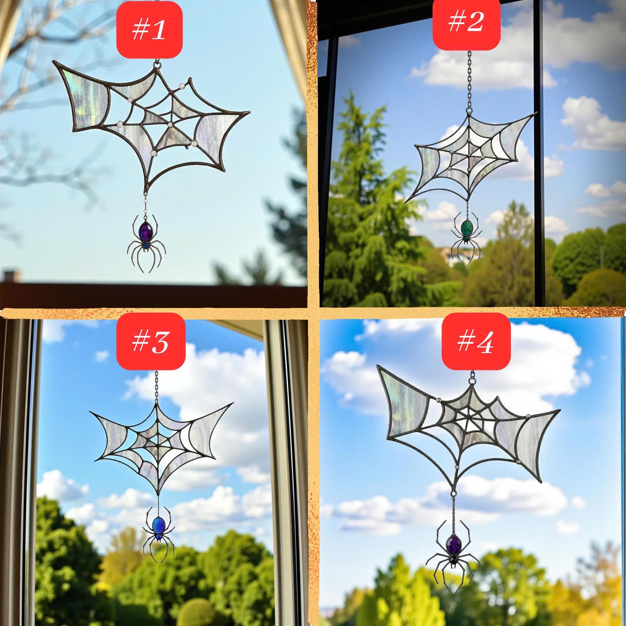Halloween stained glass spider ornament for gothic witchy home décor