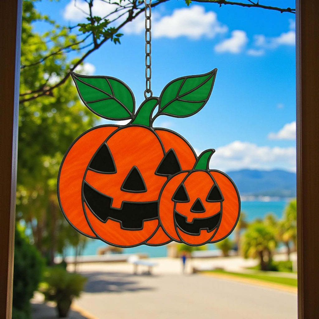 Halloween stained glass pumpkin suncatcher window hanging decoration