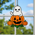 Cute stained glass ghost pumpkin Halloween ornament for spooky decoration