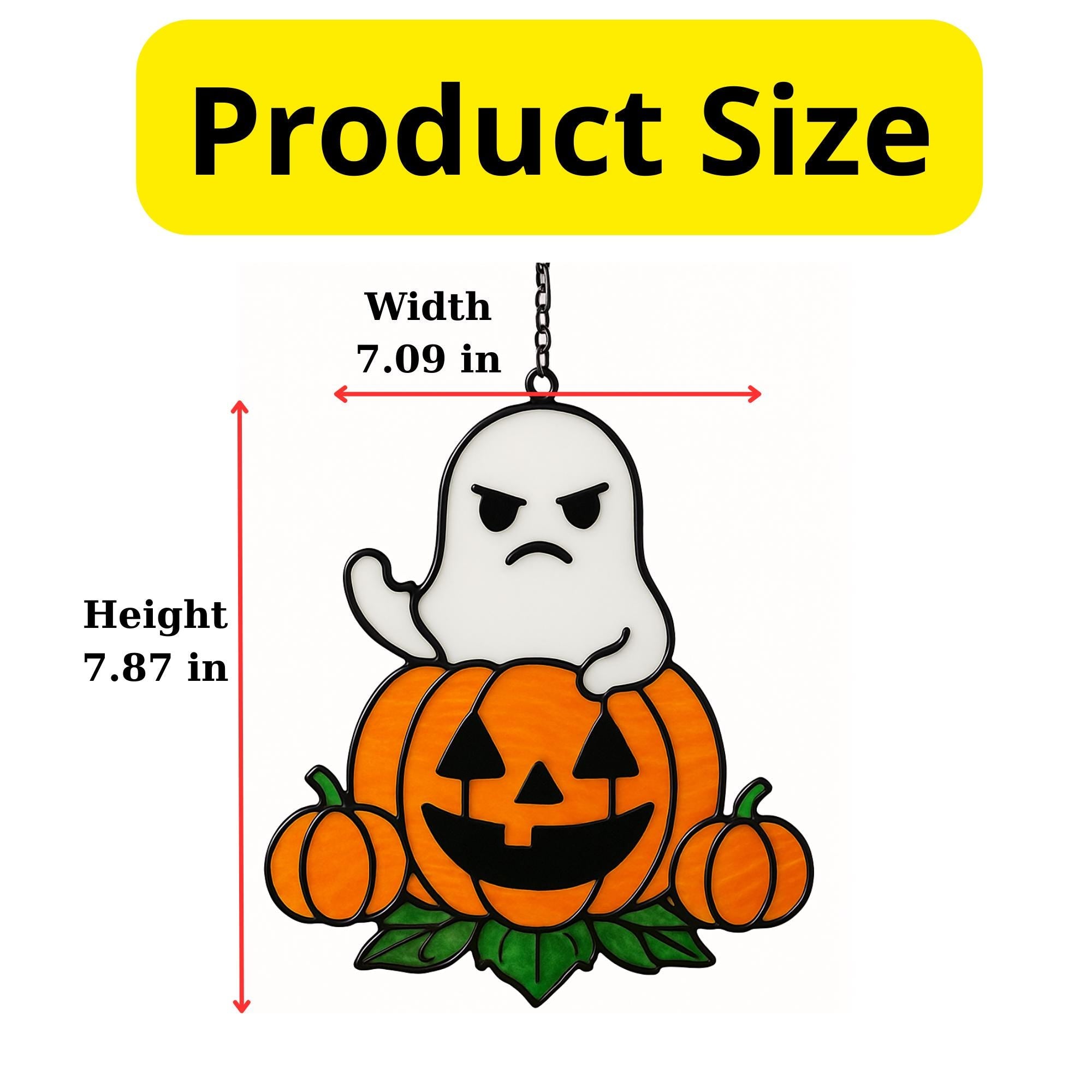 Halloween ghost with pumpkin stained glass suncatcher spooky fall décor