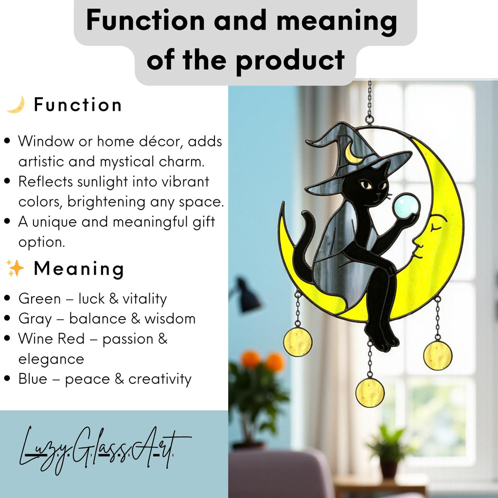 Halloween stained glass witch ornament for fall spooky window decoration