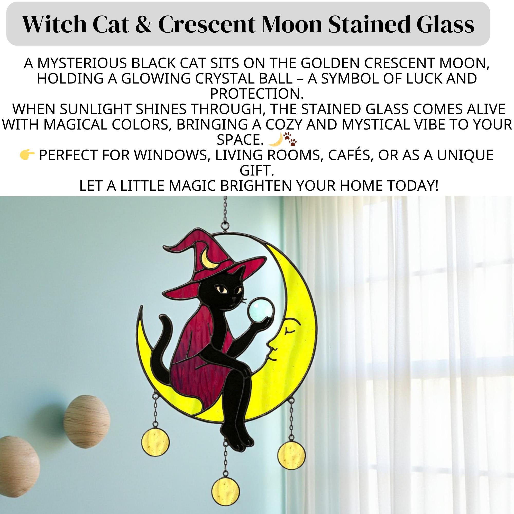 Handcrafted stained glass witch Halloween suncatcher for windows