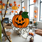 Halloween stained glass pumpkin suncatcher spooky window hanging décor