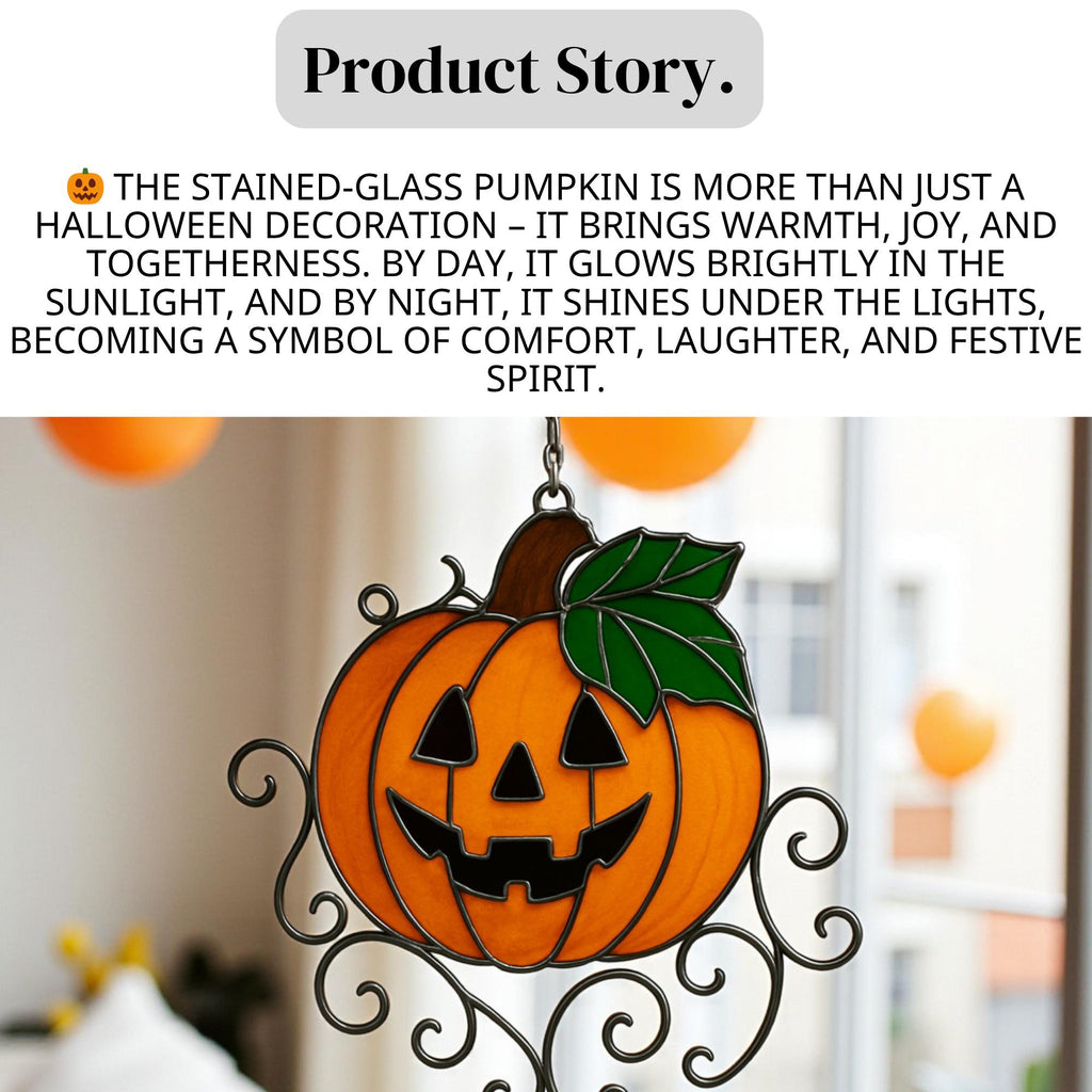 Handcrafted stained glass pumpkin Halloween suncatcher for spooky home décor
