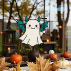 Halloween stained glass ghost with bat wings spooky home decoration
