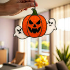 Halloween stained glass pumpkin and ghost suncatcher spooky home decoration