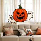 Spooky stained glass pumpkin with ghosts Halloween gothic home décor