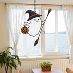 Handcrafted stained glass wizard ghost Halloween window ornament décor
