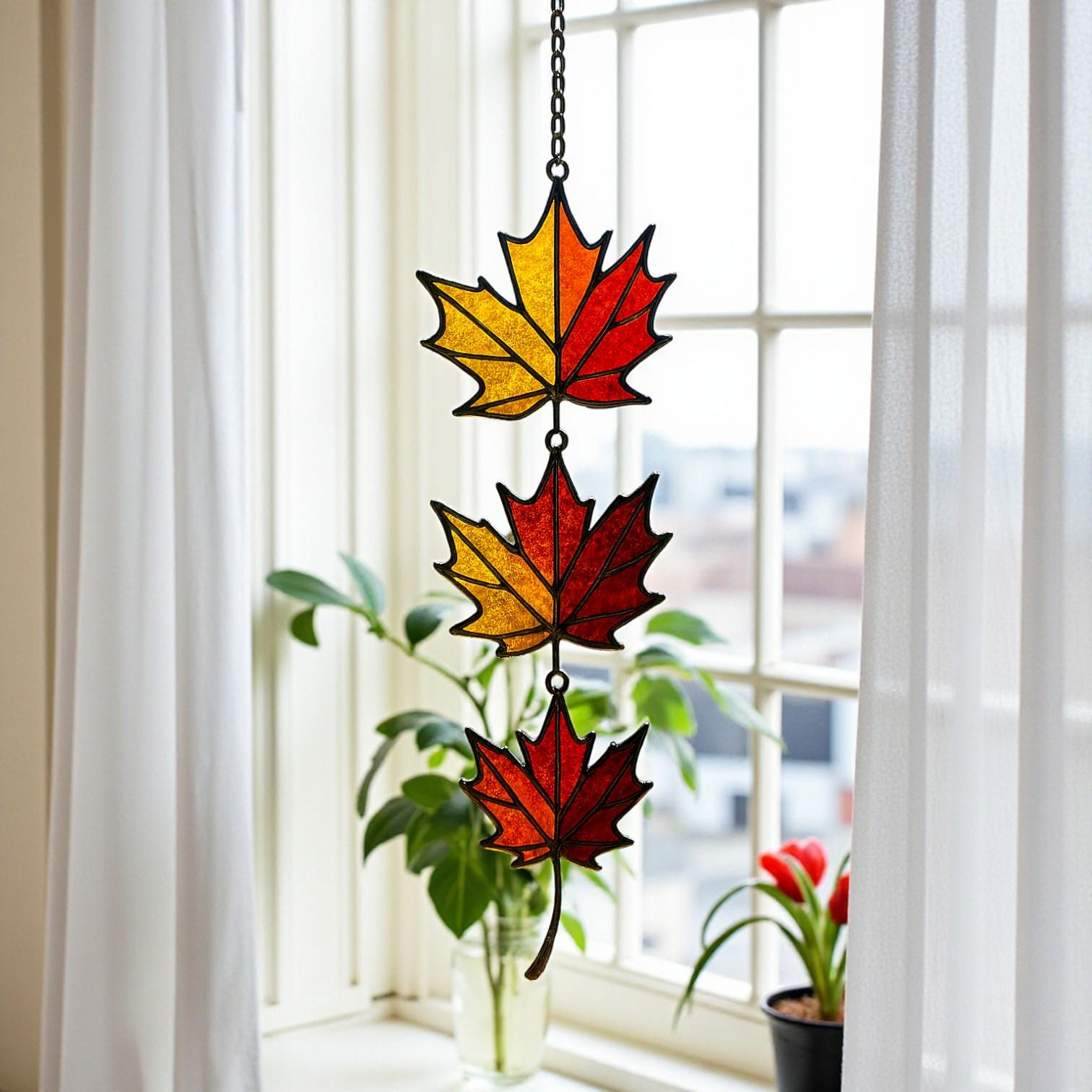 Halloween stained glass wizard ghost ornament for witchy window decoration