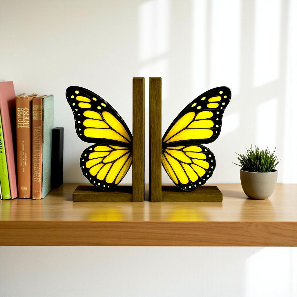 Colorful stained glass butterfly size chart showing width and height dimensions