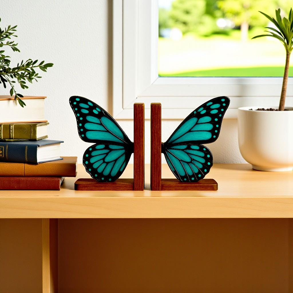 Stained glass butterfly suncatcher blue color for bright window decoration