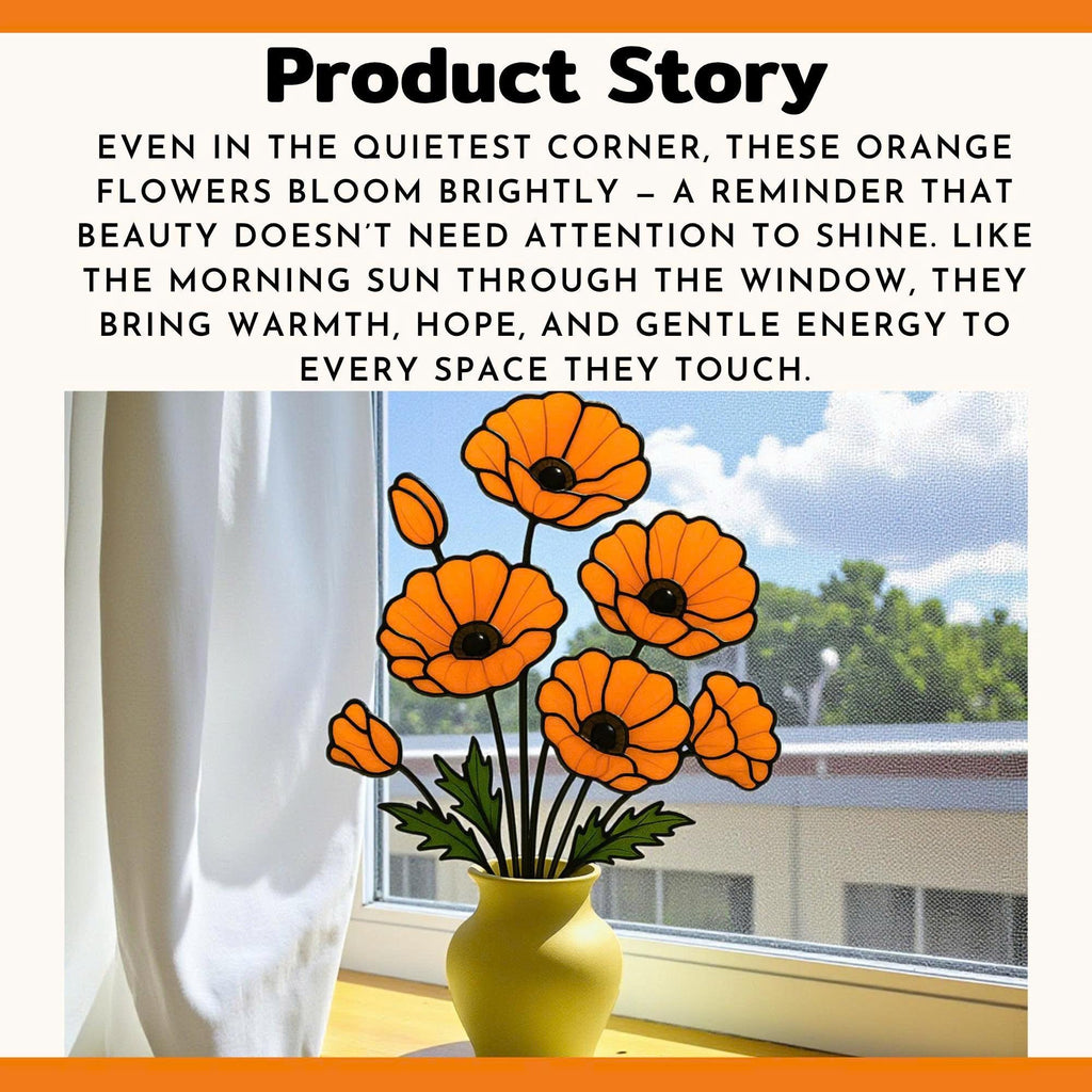 Stained Glass Poppy Flower | California Poppy Suncatcher | Glass Wildflower Bouquet Home Decor | Birth Month Flower Gift Vase Art
