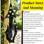 Halloween stained glass dreamcatcher with crescent moon and spooky house décor