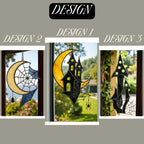 Halloween window stained glass décor with crescent moon and spider web