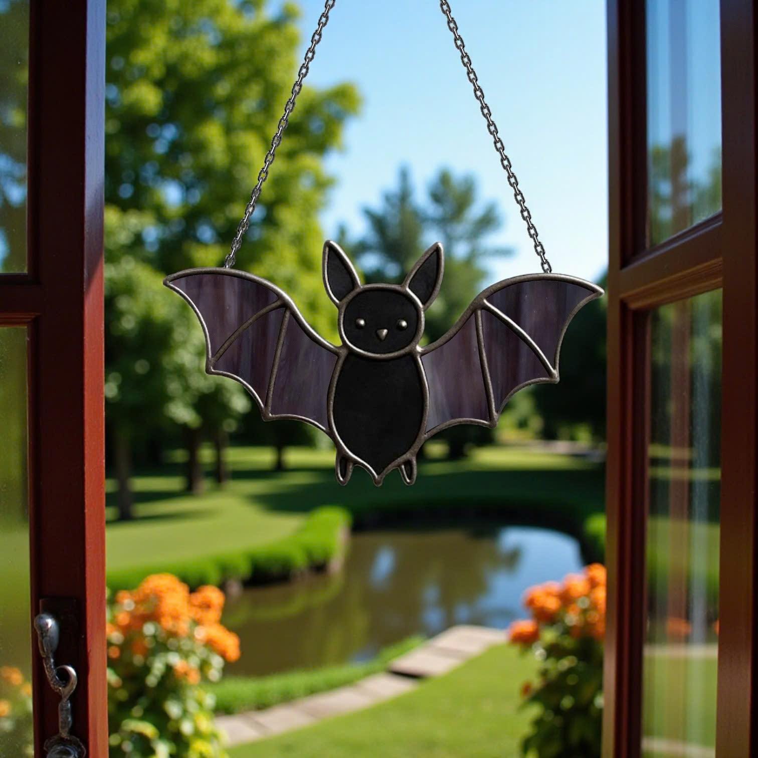 Halloween stained glass pumpkin and bat window decoration