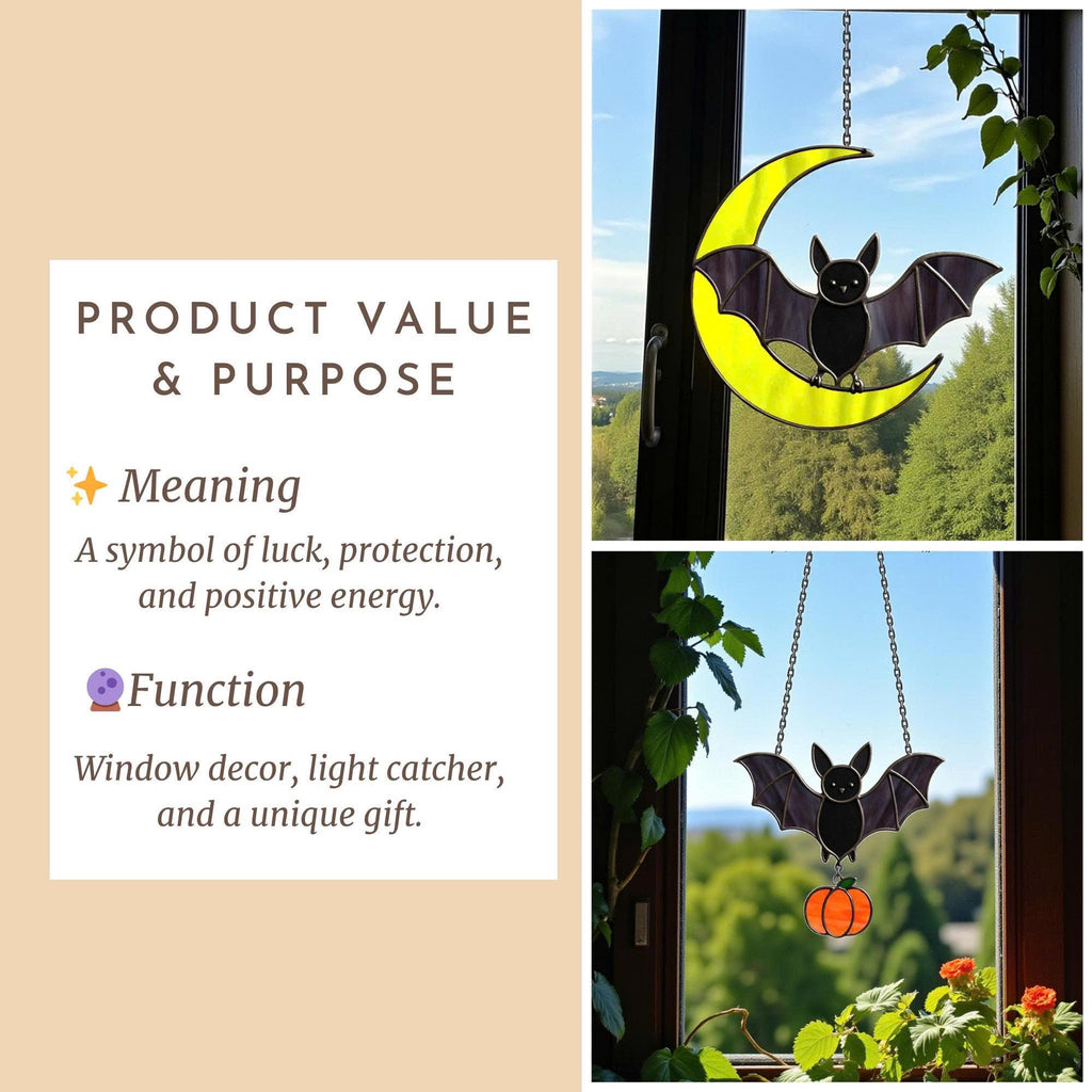 Halloween stained glass bat and pumpkin gothic home décor idea