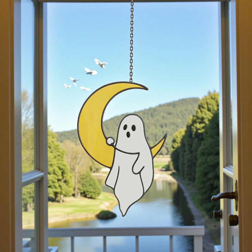 Unique stained glass ghost suncatcher for spooky Halloween home décor