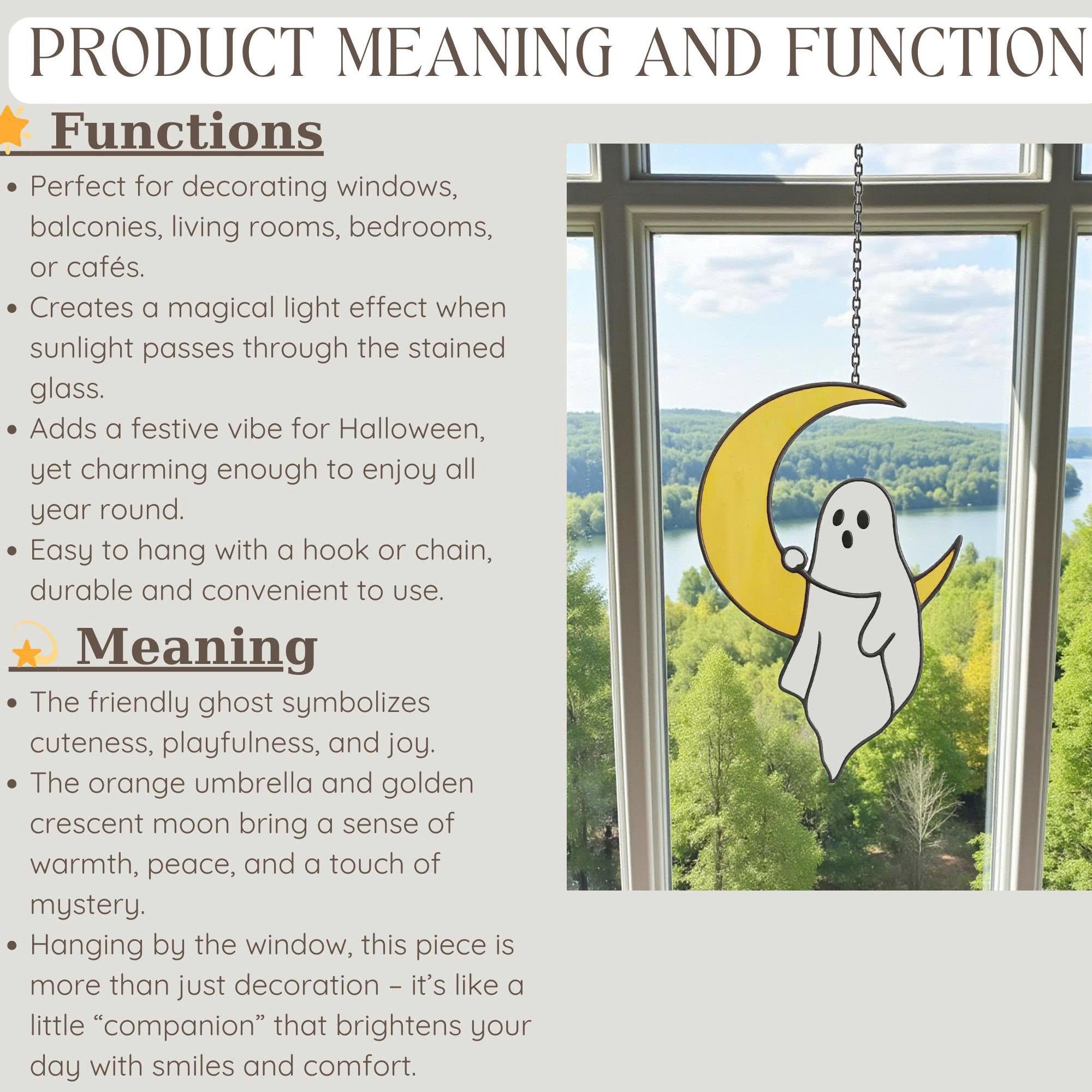 Handmade stained glass ghost Halloween window hanging décor