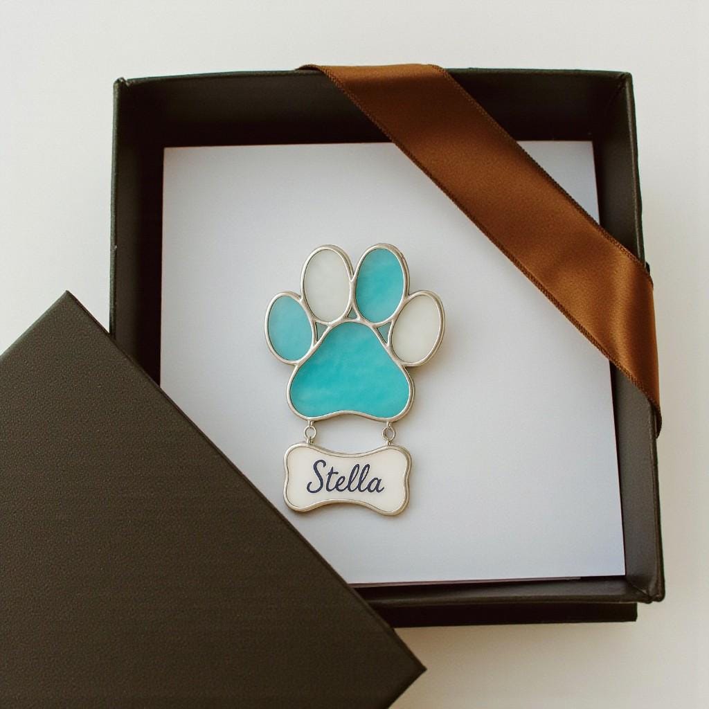 Personalized Stained Glass Paw Print Suncatcher | Custom Pet Memorial Gift | Dog Cat Loss Ornament Home Decor for Pet Lovers