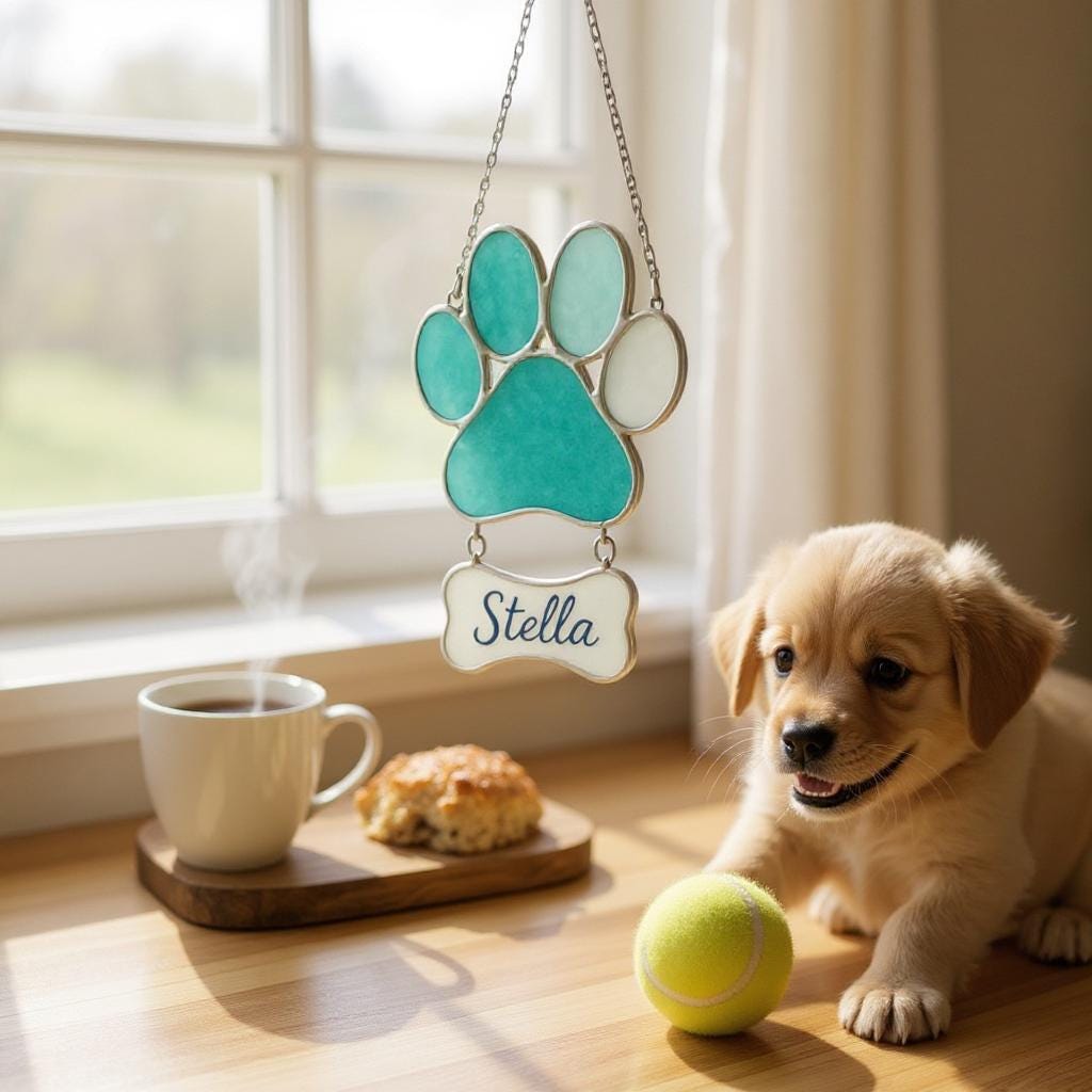 Personalized Stained Glass Paw Print Suncatcher | Custom Pet Memorial Gift | Dog Cat Loss Ornament Home Decor for Pet Lovers