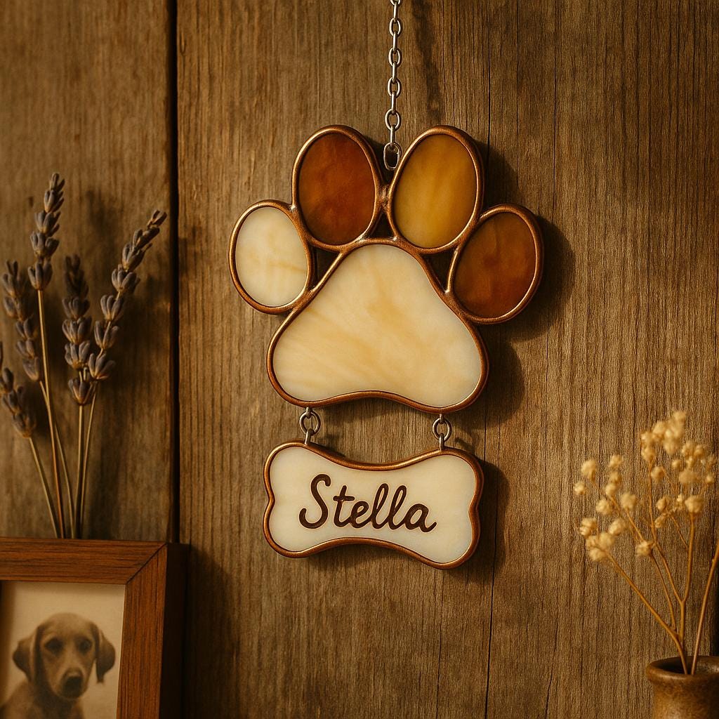 Personalized Stained Glass Paw Print Suncatcher | Custom Pet Memorial Gift | Dog Cat Loss Ornament Home Decor for Pet Lovers