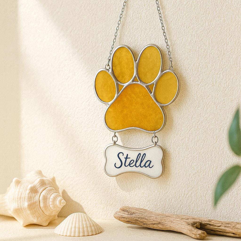 Personalized Stained Glass Paw Print Suncatcher | Custom Pet Memorial Gift | Dog Cat Loss Ornament Home Decor for Pet Lovers