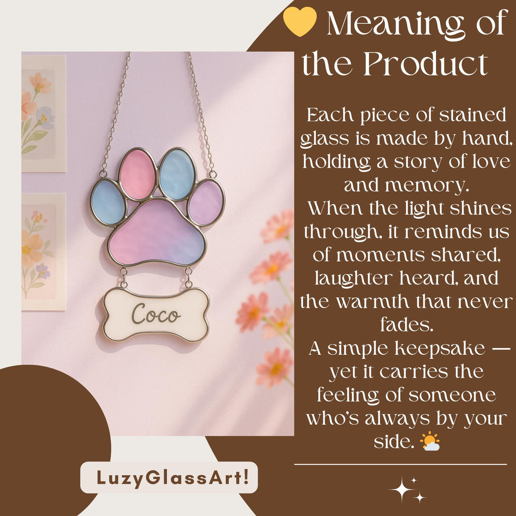 Personalized Stained Glass Paw Print Suncatcher | Custom Pet Memorial Gift | Dog Cat Loss Ornament Home Decor for Pet Lovers