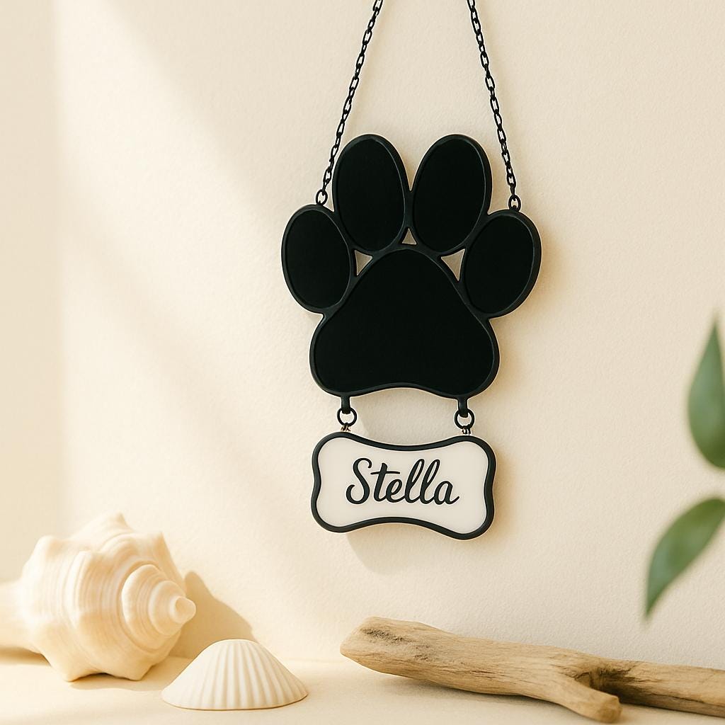 Personalized Stained Glass Paw Print Suncatcher | Custom Pet Memorial Gift | Dog Cat Loss Ornament Home Decor for Pet Lovers