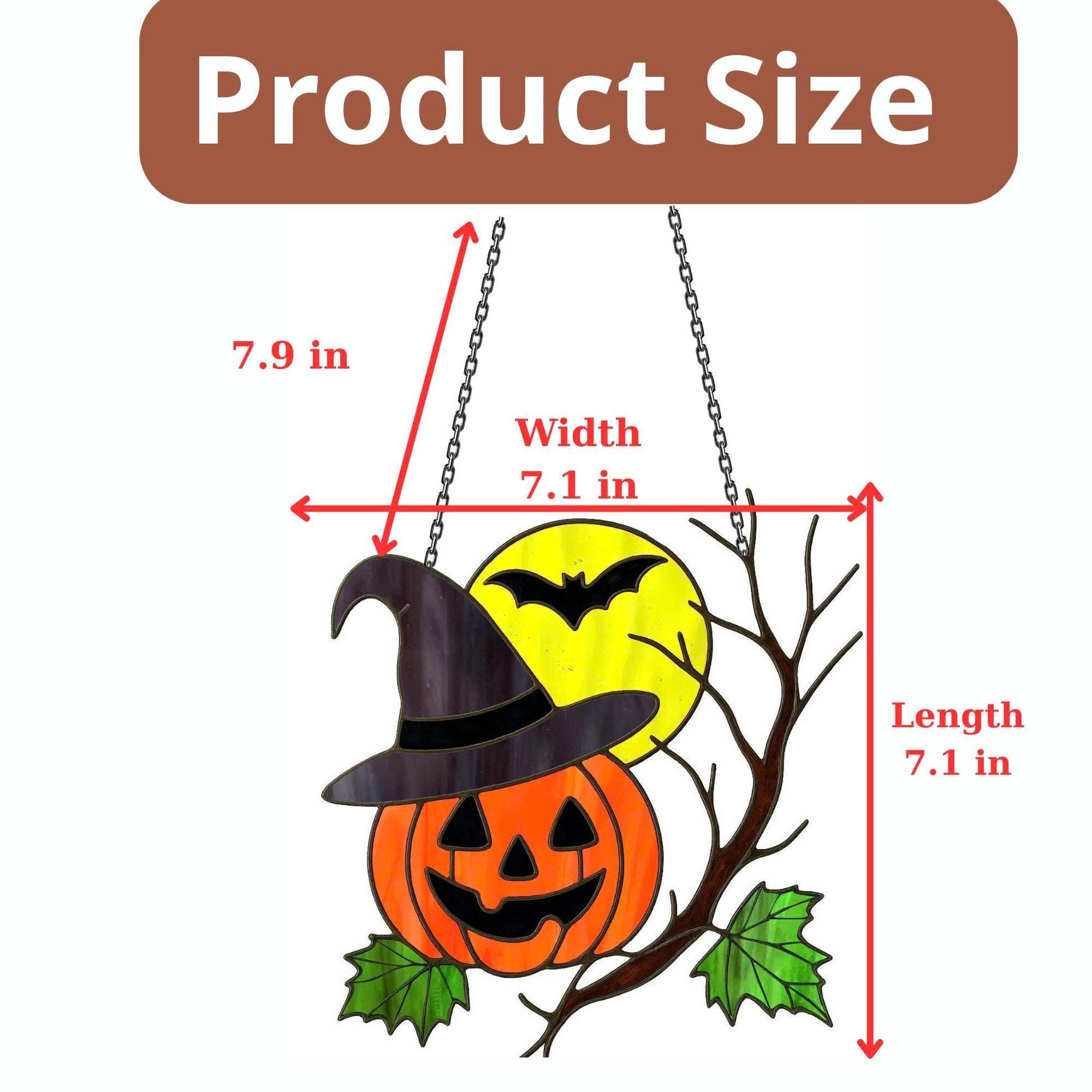 Handcrafted stained glass pumpkin witch hat decoration for Halloween windows