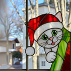 Stained Glass Cat & Dog Christmas Suncatcher|Handmade Pet Ornament,Peekaboo Animal Window Decor, Holiday Gift, Cute Wall Art for Home Lovers