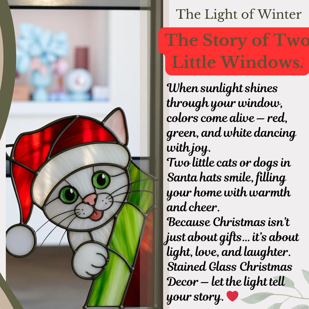 Stained Glass Cat & Dog Christmas Suncatcher|Handmade Pet Ornament,Peekaboo Animal Window Decor, Holiday Gift, Cute Wall Art for Home Lovers