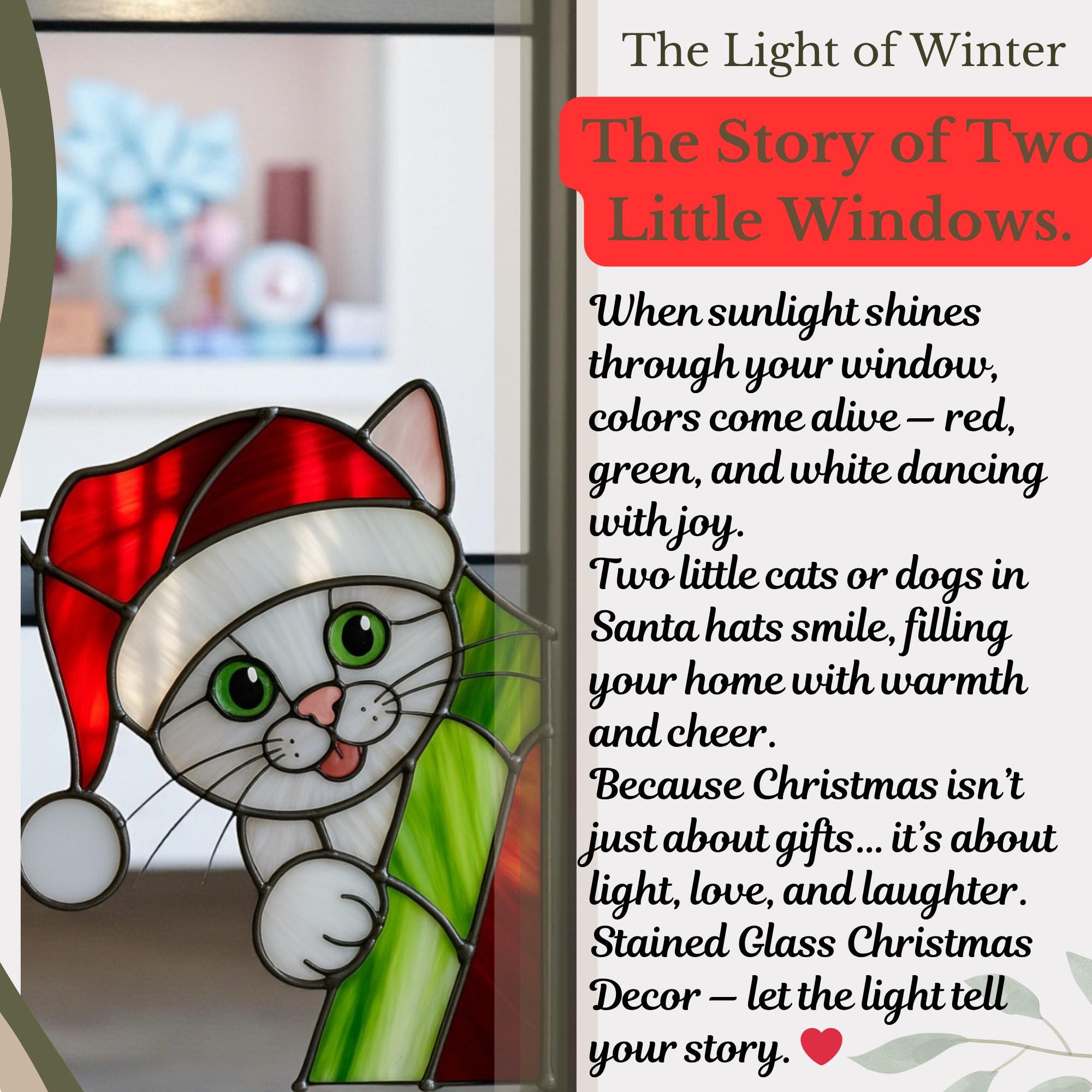 Stained Glass Cat & Dog Christmas Suncatcher|Handmade Pet Ornament,Peekaboo Animal Window Decor, Holiday Gift, Cute Wall Art for Home Lovers