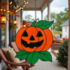Halloween stained glass pumpkin suncatcher for fall gothic window decoration