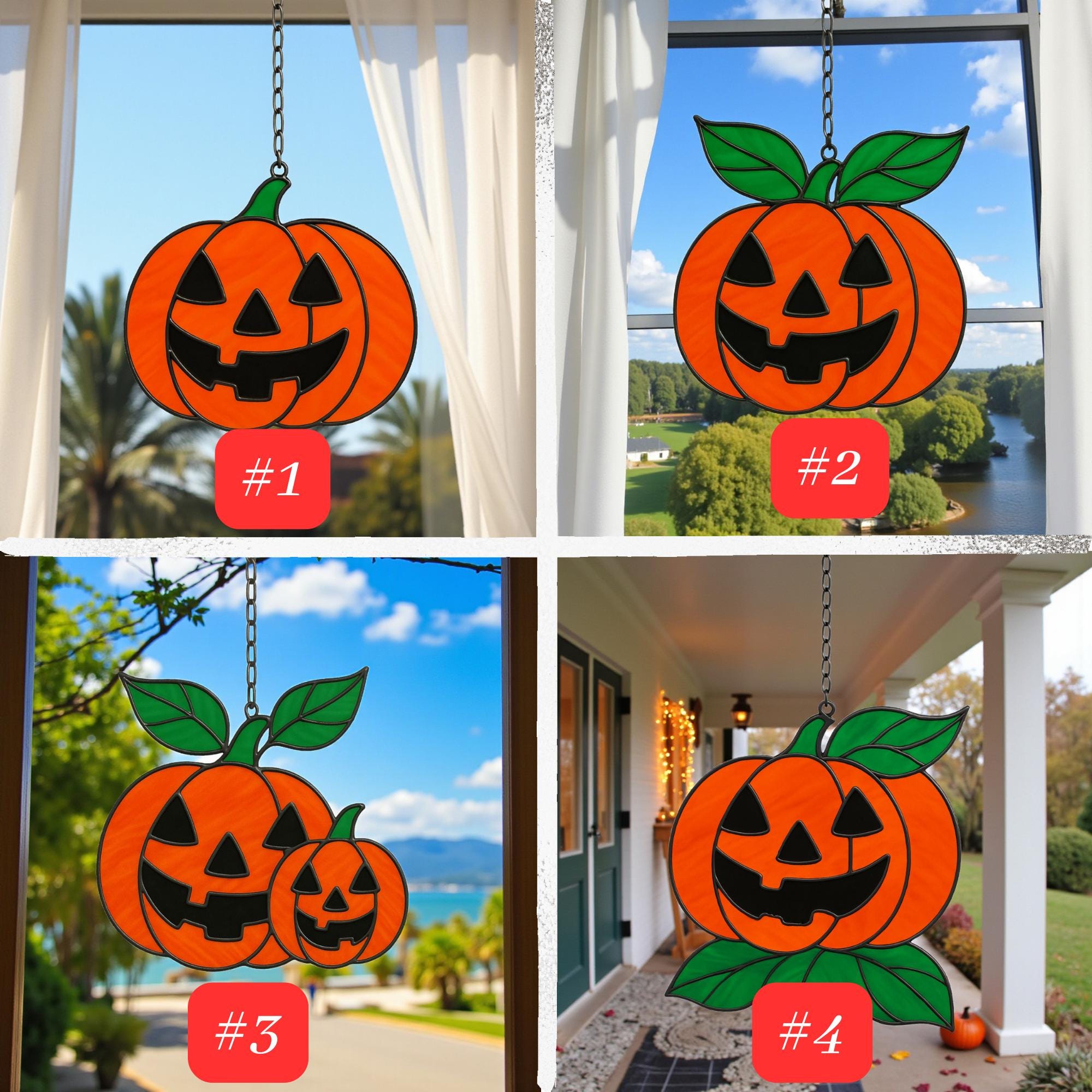 Unique stained glass pumpkin Halloween ornament for spooky home décor