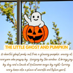 Handcrafted stained glass ghost with pumpkin Halloween decoration for windows