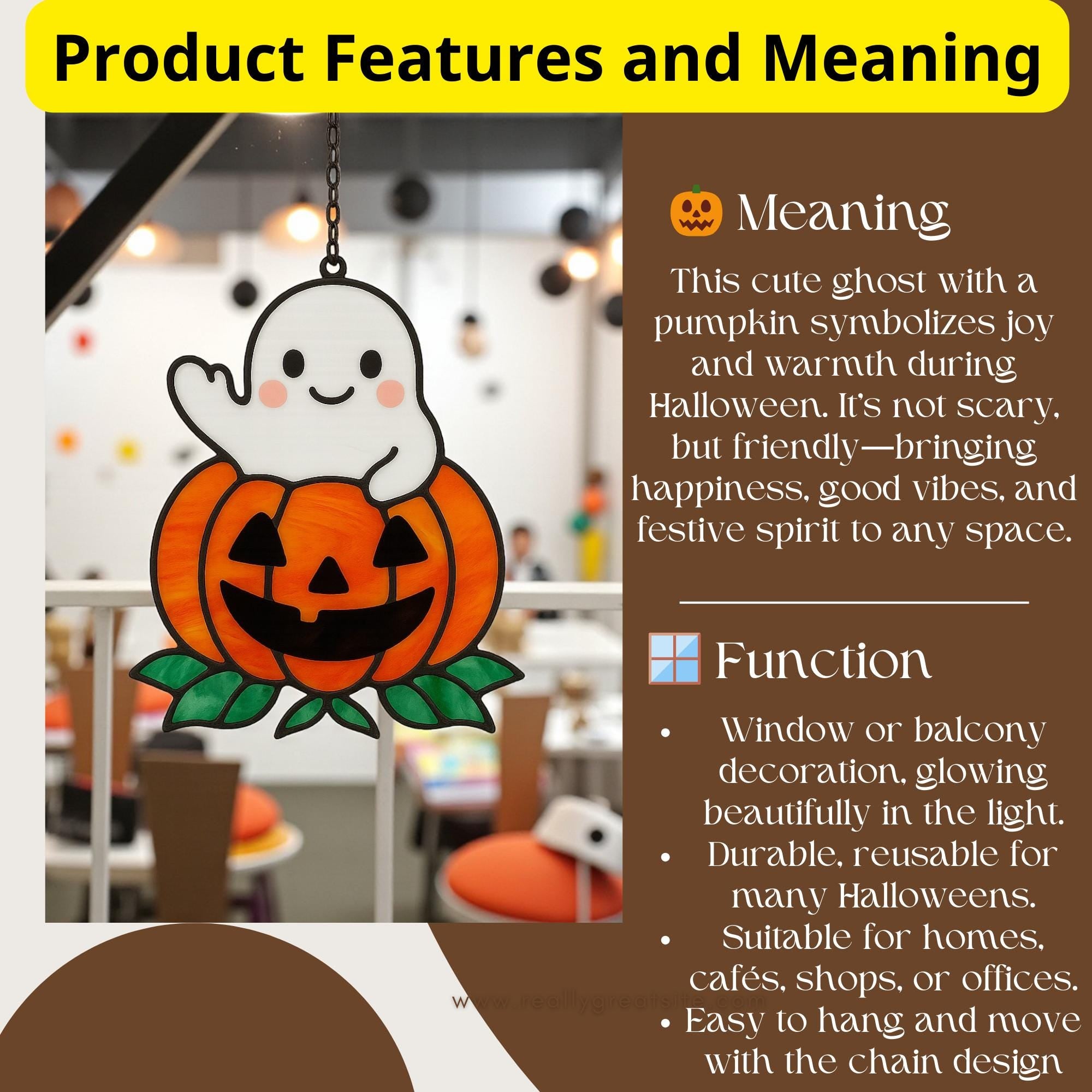 Halloween stained glass ghost pumpkin ornament for witchy gothic décor