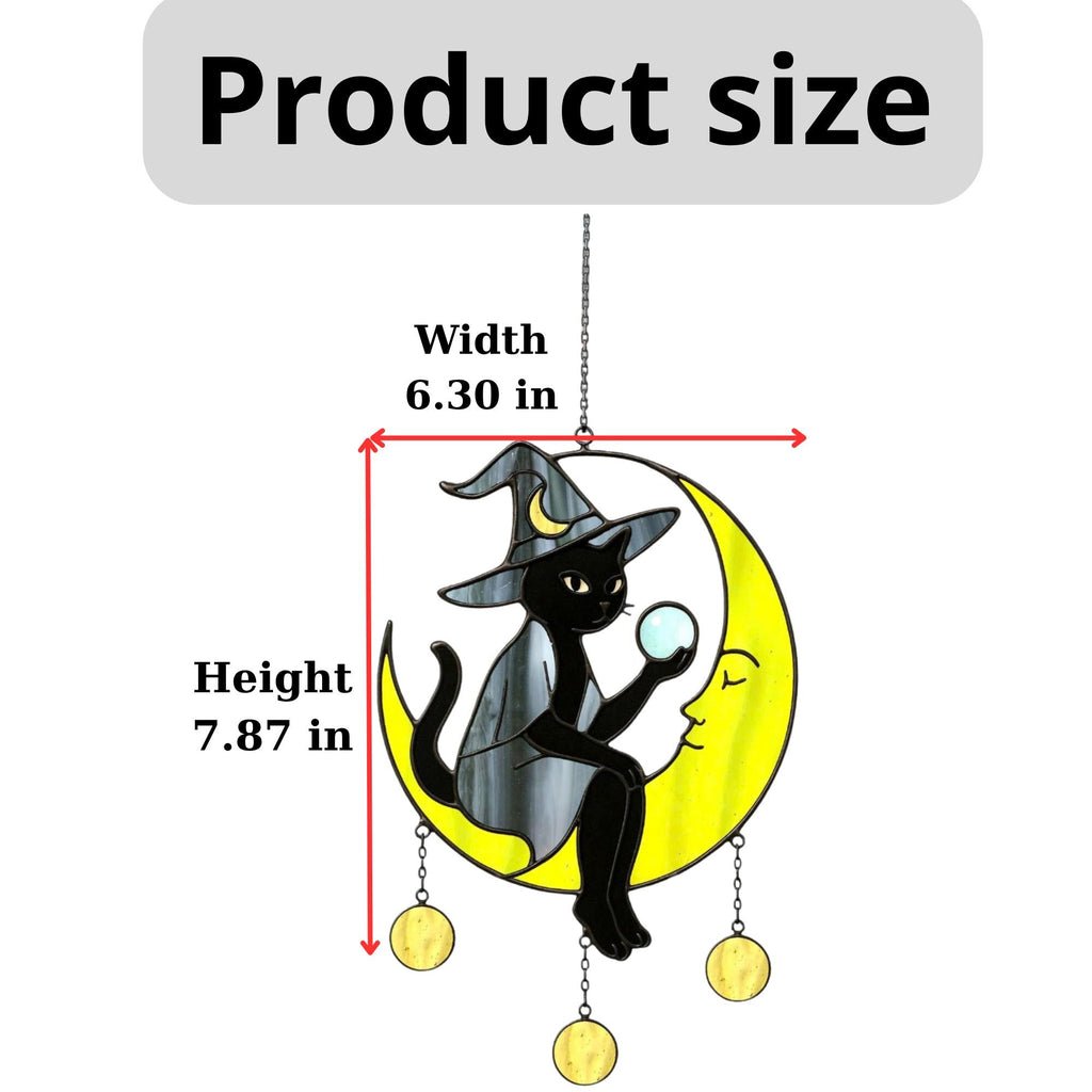 Crescent moon stained glass witch Halloween suncatcher gothic décor