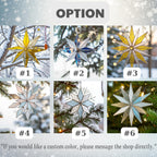 Beautifully packaged handmade stained glass snowflake ornament in a gift box, ready for the holiday season and gifting