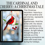 Christmas ornament featuring a red cardinal perched on a branch with bright cherries, set in a winter scene.